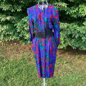 vintage dress floral  90s | XS-S | cottage core blue red purple rose print